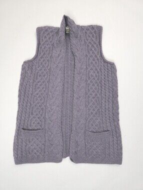 Women’s Merino Wool Kilronan Knitwear Ireland Cardigan Long Vest Purple S